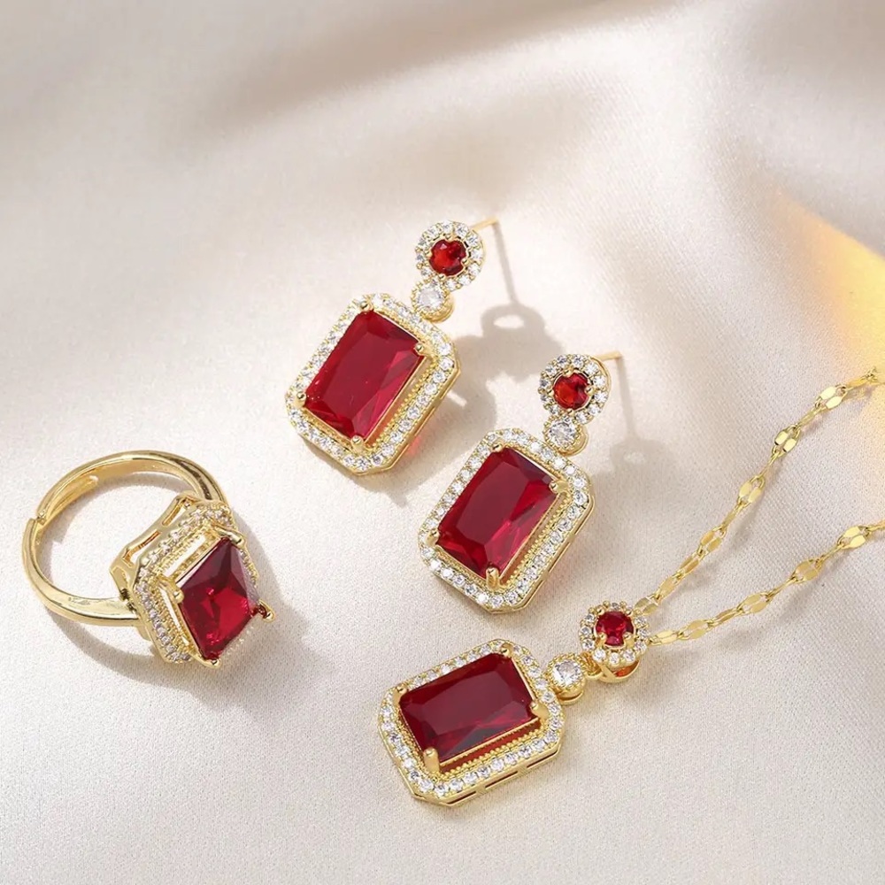 ♦️SALE♦️Luxury Red Cubic Zirconia Sets
